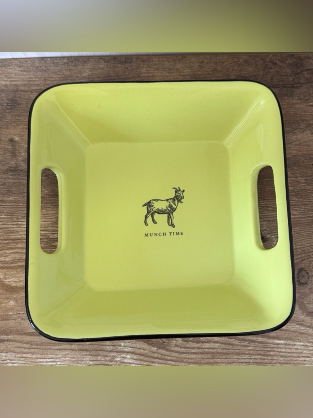 Hallmark "Munch Time" Goat Serving Tray Ceramic Vibrant Chartreuse & Black 8x8”